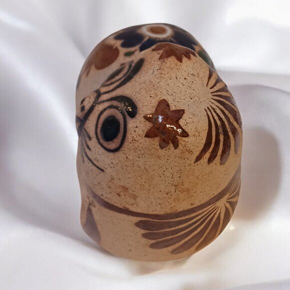 Boho Vintage Handpainted Mexican Tonalá Pottery Owl Figurine Art - Picture 8 of 13